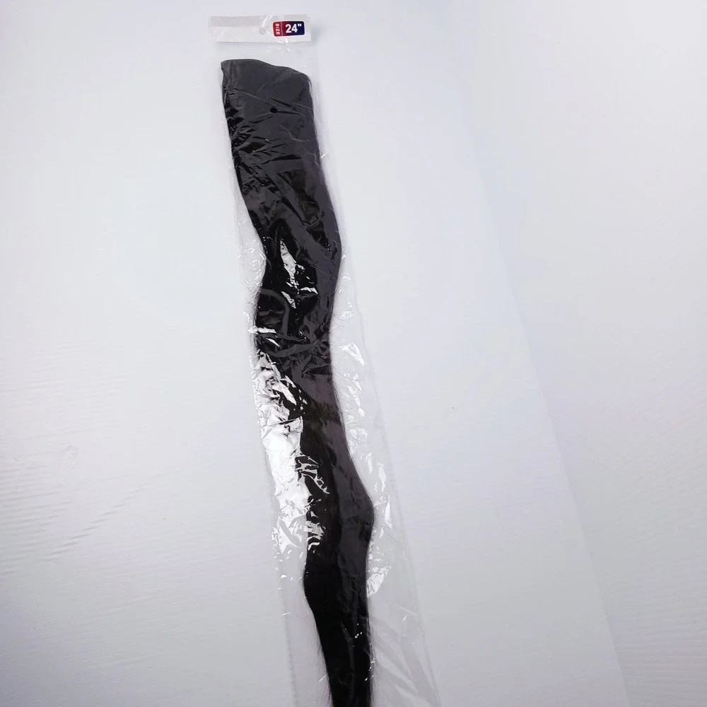24‎ Inch Human Hair Blend Wrap Around Ponytail Natural Black Straight NEW